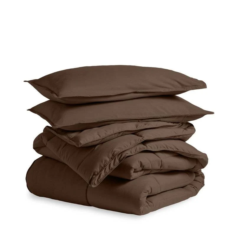 Queen size 3-Piece Down Alternative Microfiber Comforter Set in Chocolate Brown - Image 2