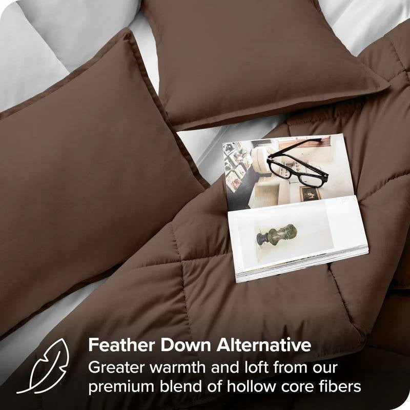 Queen size 3-Piece Down Alternative Microfiber Comforter Set in Chocolate Brown - Image 4