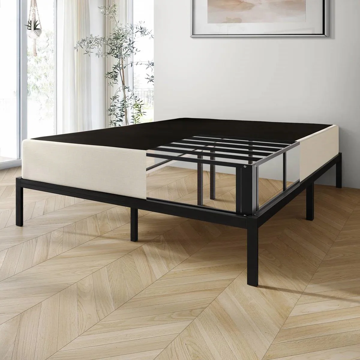 Queen size 7.8-inch Metal Frame Box-Spring Foundation for Mattress with Cover - Image 3