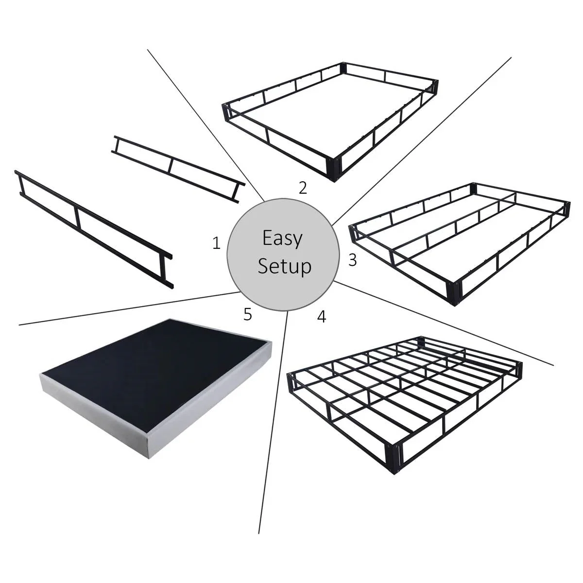 Queen size 7.8-inch Metal Frame Box-Spring Foundation for Mattress with Cover - Image 4