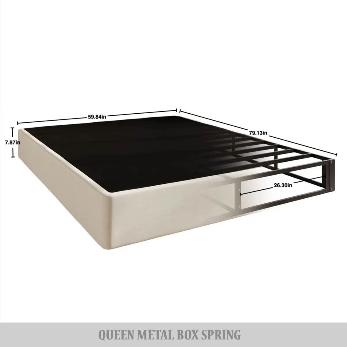 Queen size 7.8-inch Metal Frame Box-Spring Foundation for Mattress with Cover - Image 5