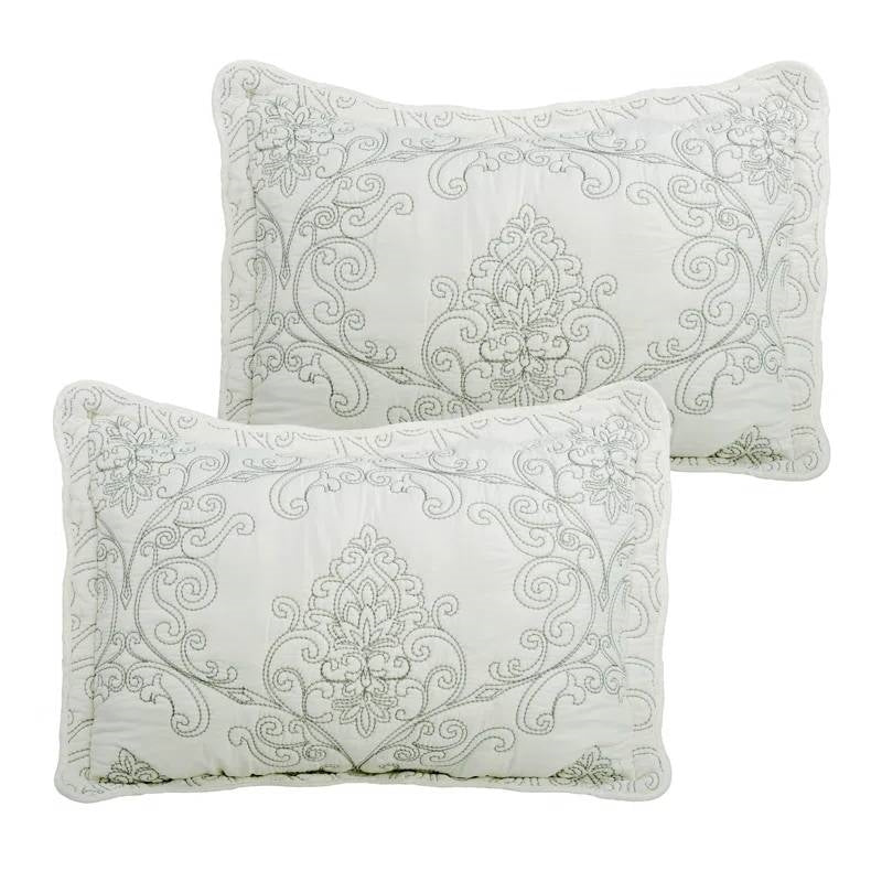 Queen size Antique White Damask Embroidered 4 Piece Oversized Bedspread Set - Image 3