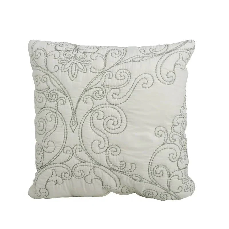 Queen size Antique White Damask Embroidered 4 Piece Oversized Bedspread Set - Image 4