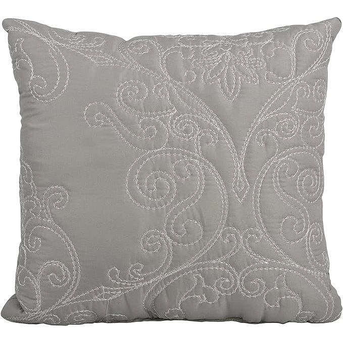 Queen size Ash Grey Damask Embroidered 4 Piece Oversized Bedspread Set - Image 4