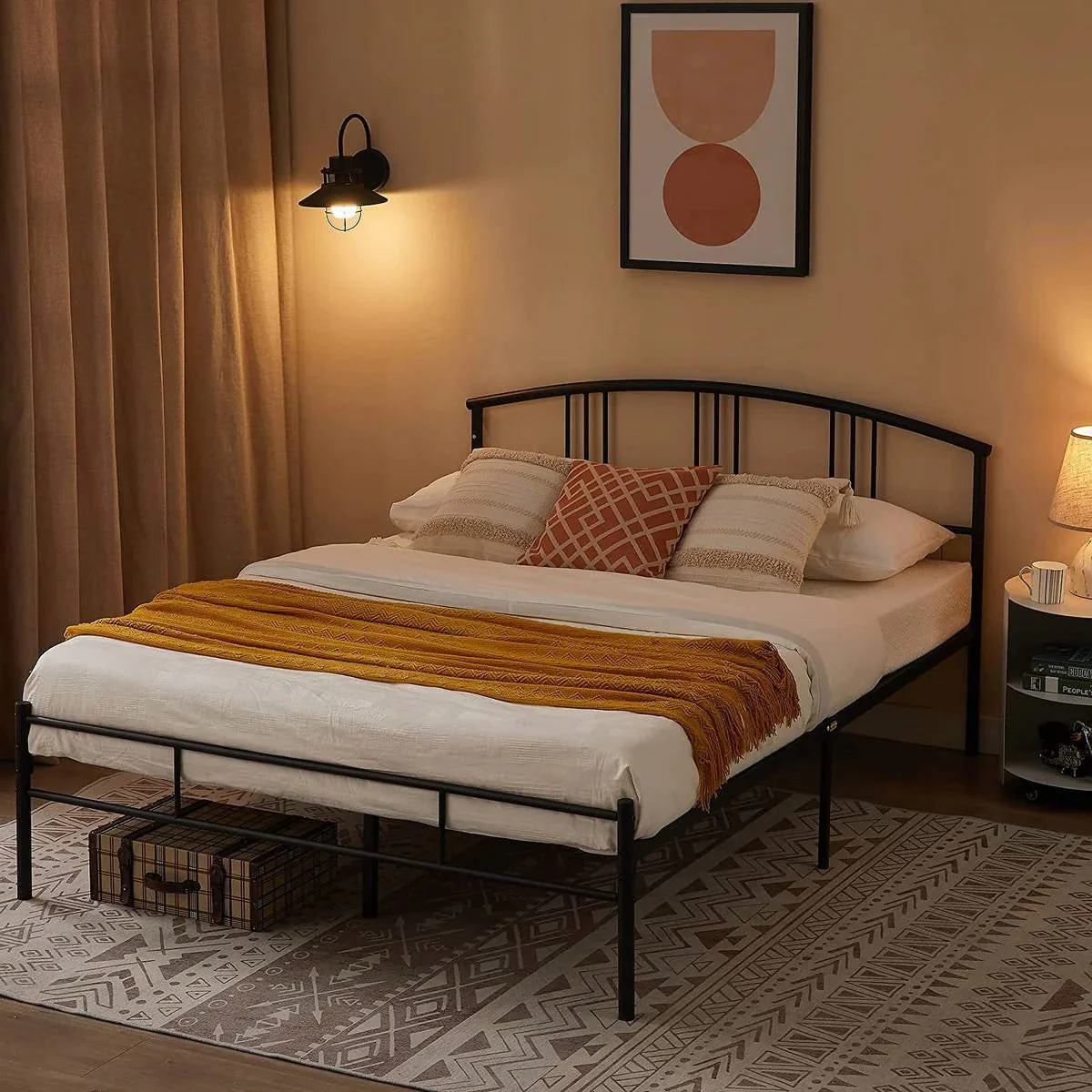Queen size Black Metal Platform Bed Frame with Arched Headboard - Image 4