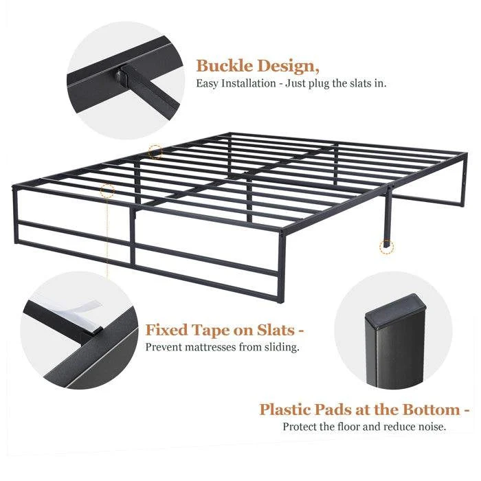 Queen Size Black Metal Platform Bed Frame with Under-Bed Storage Space - Image 5