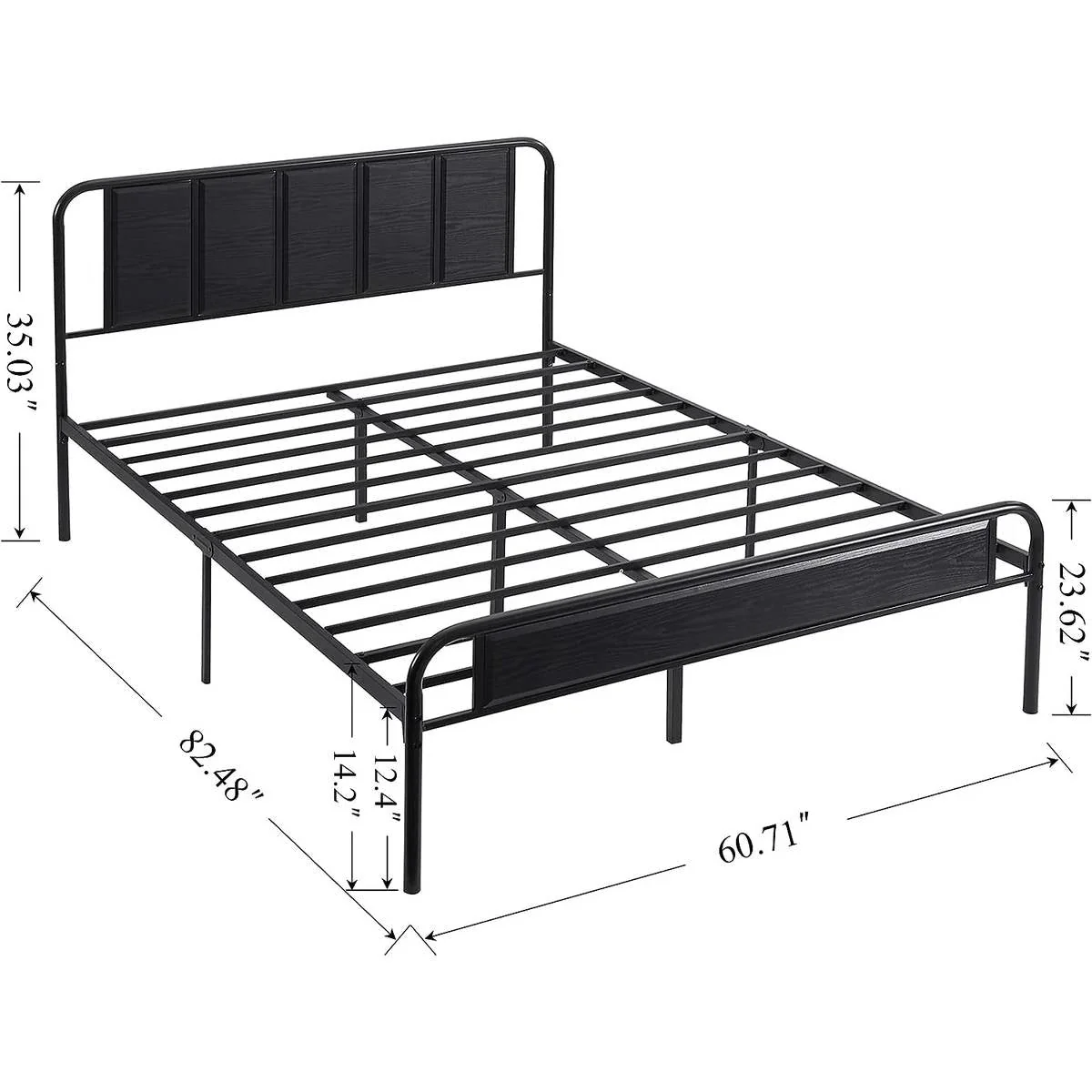 Queen size Black Wood Metal Platform Bed Frame with Rounded Headboard Footboard - Image 5