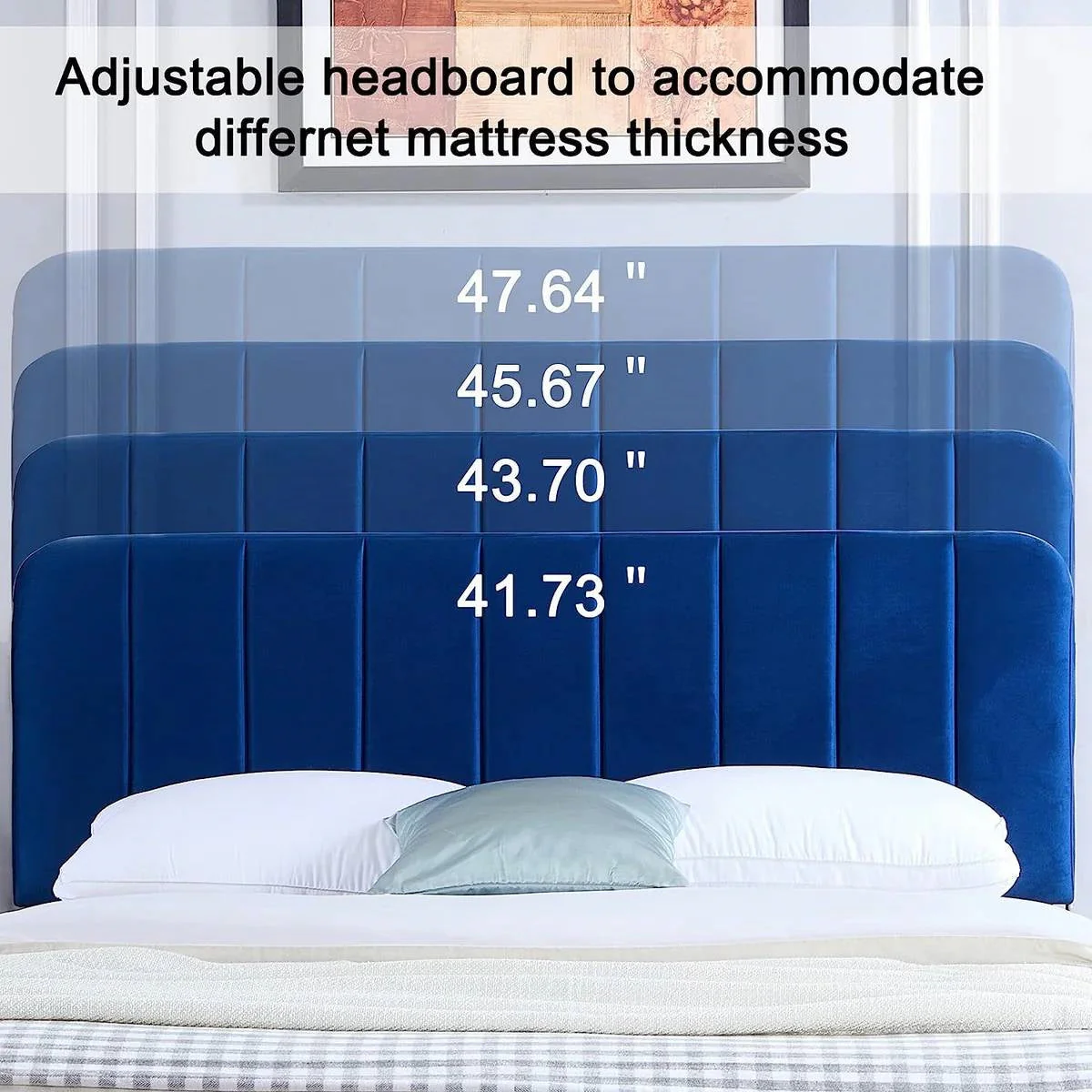 Queen size Blue Upholstered Platform Bed Frame with Headboard - Image 4