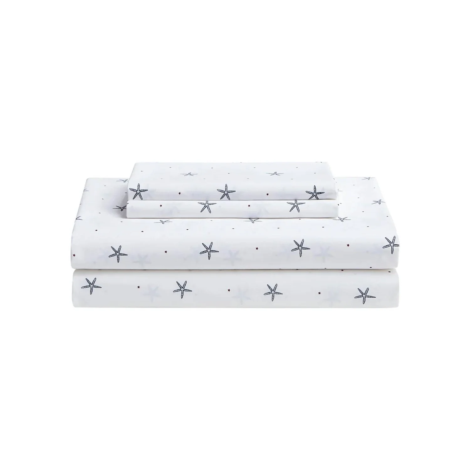 Queen size Coastal Beach Starfish White Navy Red 100-Percent Cotton Sheet Set - Image 3