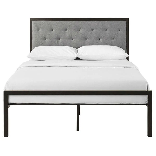 Queen size Contemporary Metal Platform Bed with Grey Upholstered Headboard - Image 2