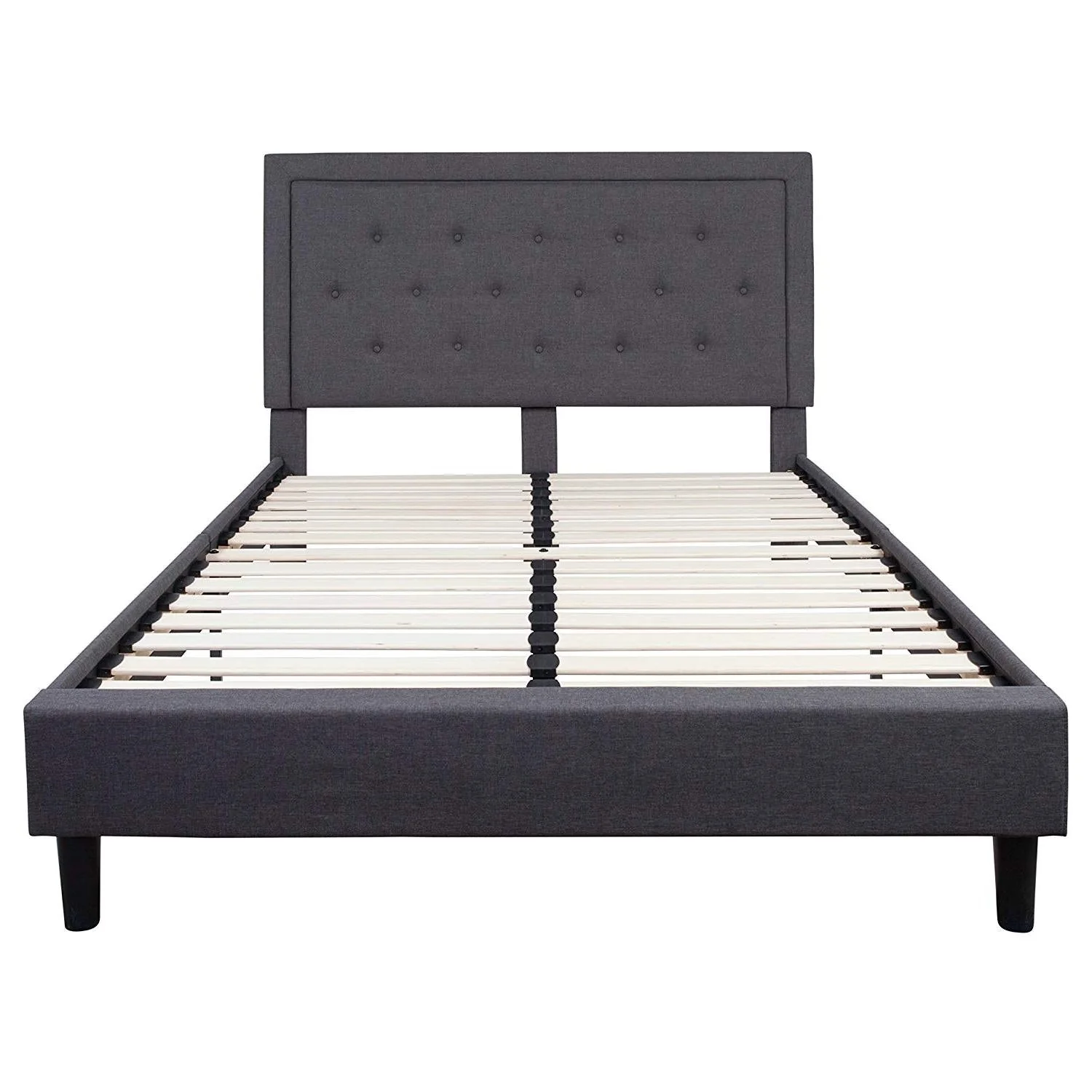 Queen size Dark Gray Fabric Upholstered Platform Bed Frame with Headboard - Image 2