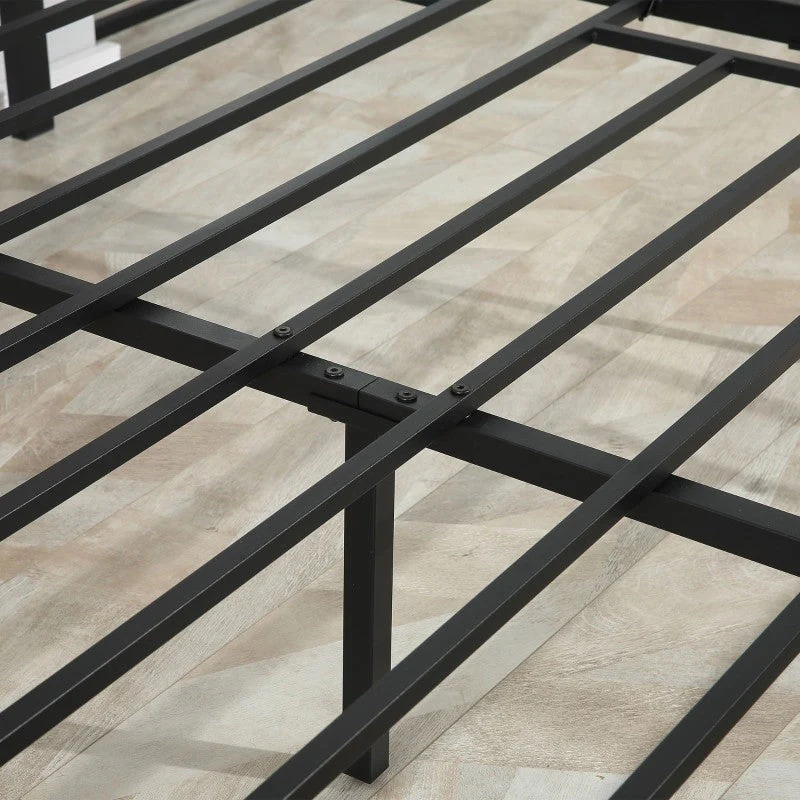 Queen Size FarmHouse Metal Wood Platform Bed Headboard Footboard - Image 3