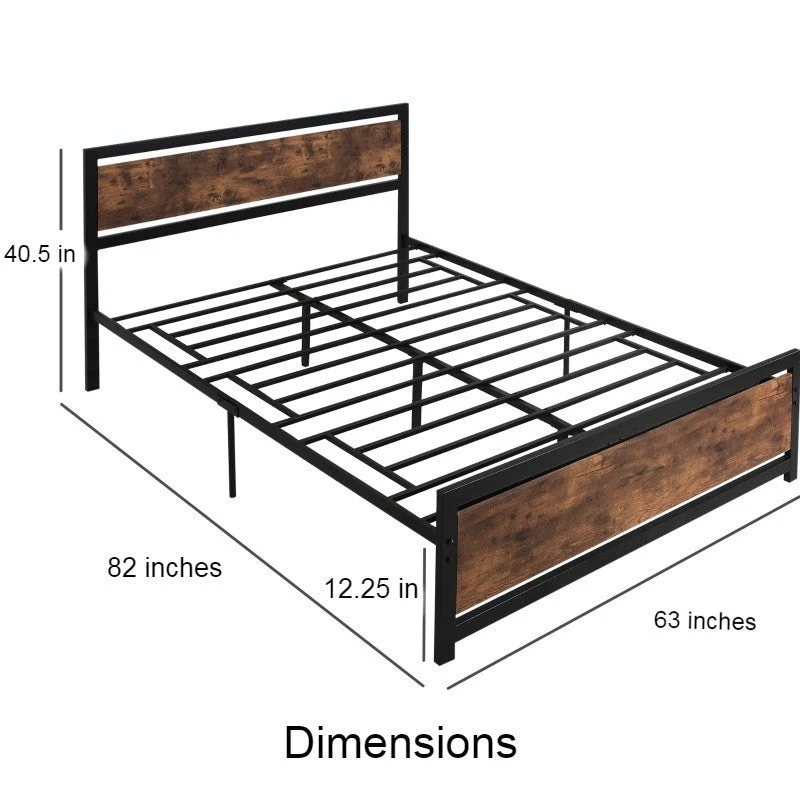 Queen Size FarmHouse Metal Wood Platform Bed Headboard Footboard - Image 4