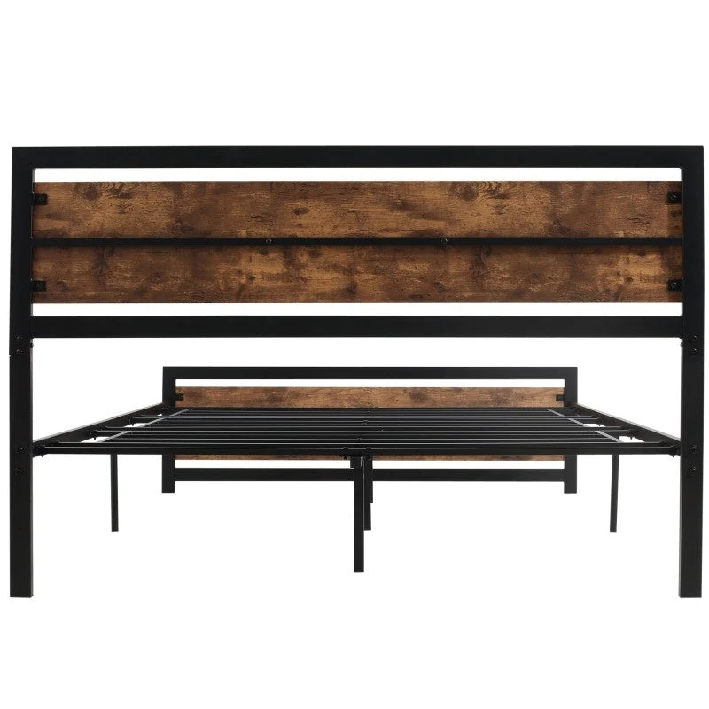 Queen Size FarmHouse Metal Wood Platform Bed Headboard Footboard - Image 5