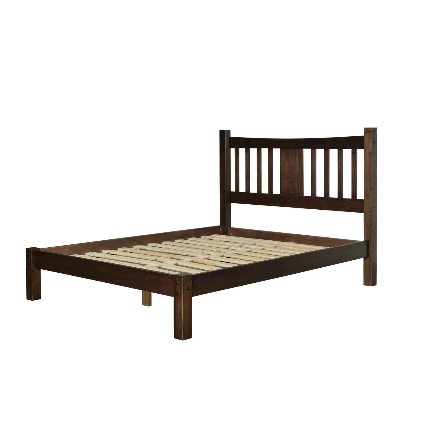 Queen Size Farmhouse Style Solid Wood Platform Bed with Headboard in Espresso - Image 2