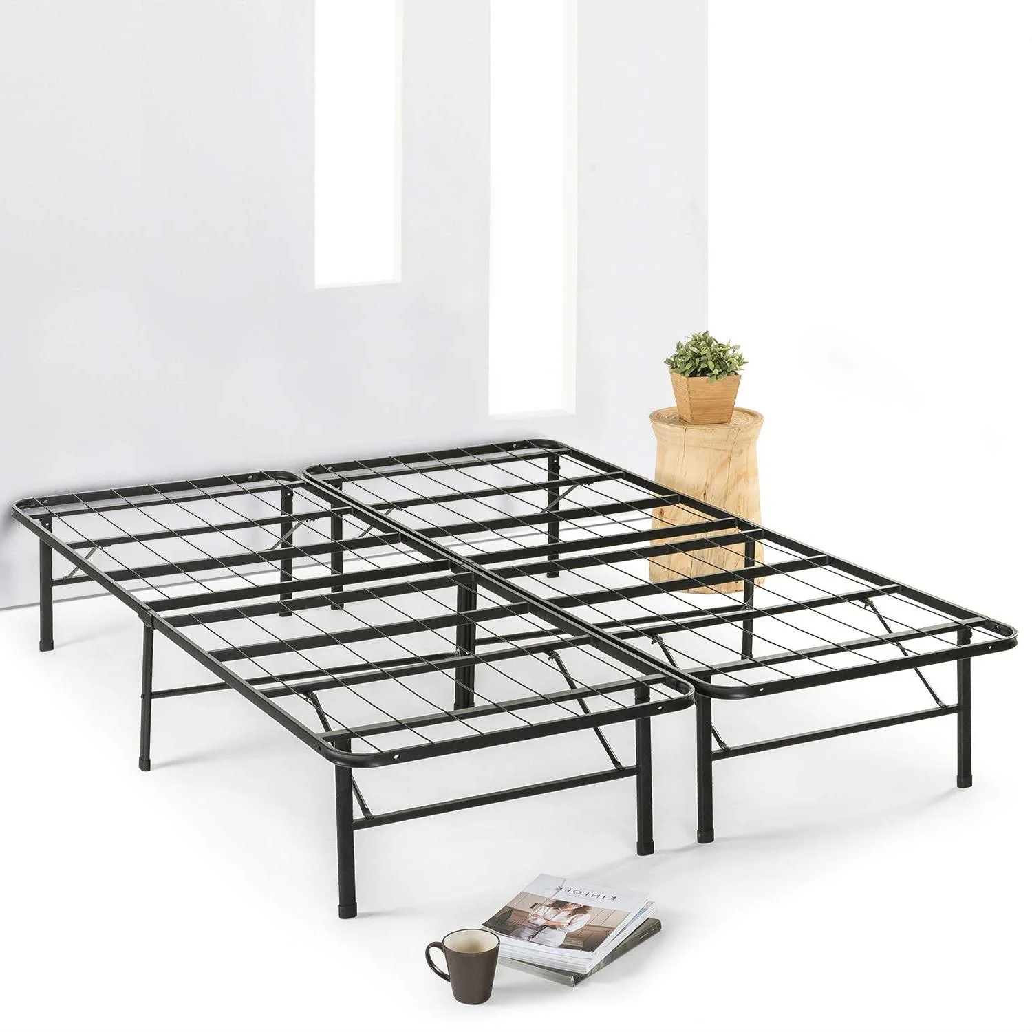 Queen size Folding Sturdy Metal Platform Bed Frame with Storage Space - Image 2