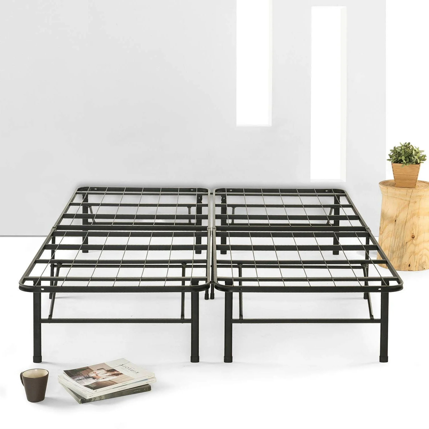 Queen size Folding Sturdy Metal Platform Bed Frame with Storage Space - Image 3
