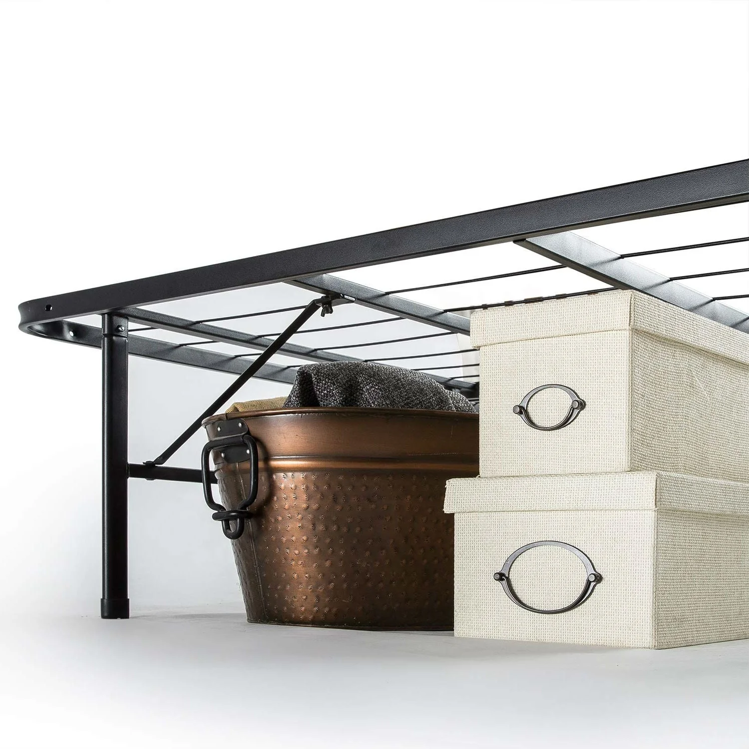 Queen size Folding Sturdy Metal Platform Bed Frame with Storage Space - Image 4