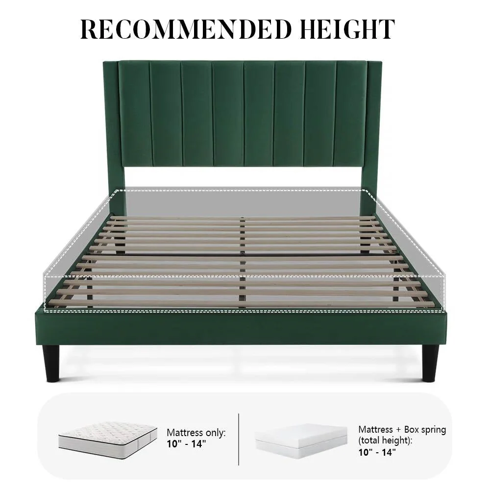 Queen size Green Velvet Upholstered Platform Bed Frame with Headboard - Image 4