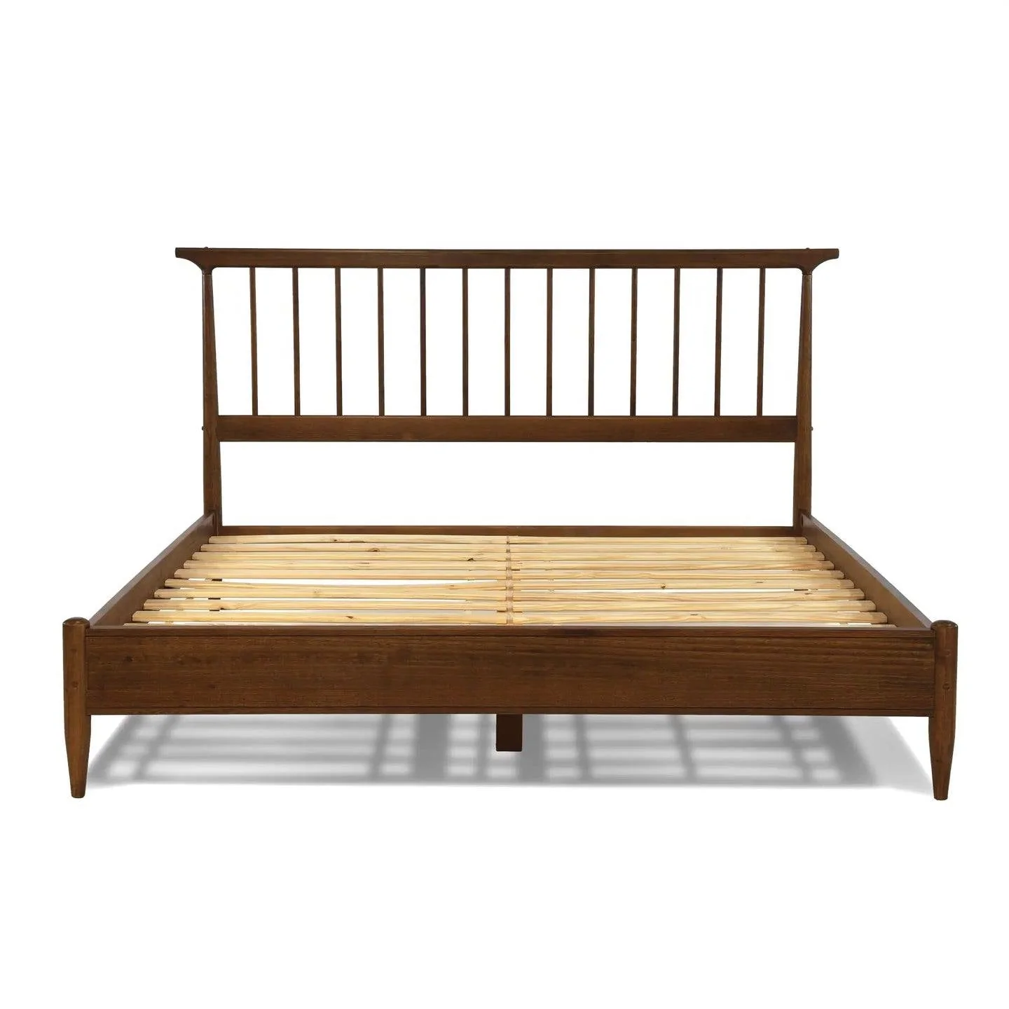 Queen Size Hardwood Mid Century Platform Bed Frame with Headboard in Walnut - Image 2