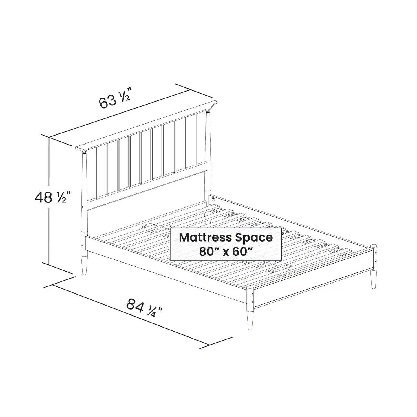 Queen Size Hardwood Mid Century Platform Bed Frame with Headboard in Walnut - Image 5