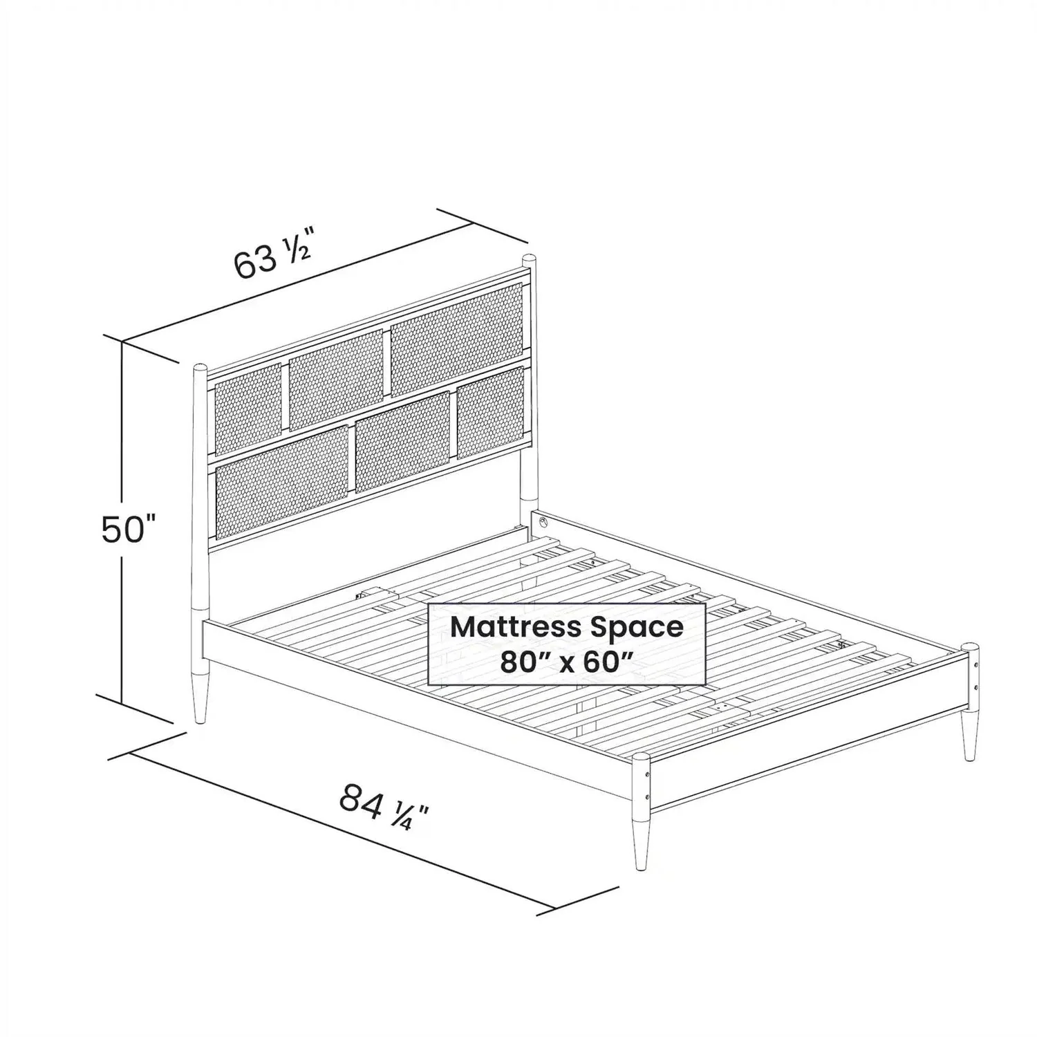 Queen Size Hardwood Platform Bed Frame with Cane Paneling Headboard in Walnut - Image 5