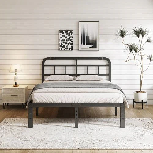 Queen Size Heavy Duty Black Metal Platform Bed Frame with Headboard - Image 3