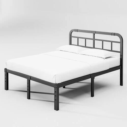 Queen Size Heavy Duty Black Metal Platform Bed Frame with Headboard - Image 4