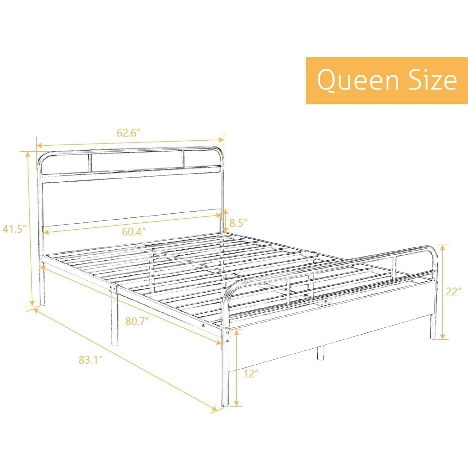 Queen Size Industrial Metal Wood Platform Bed Frame with Headboard and Footboard - Image 4