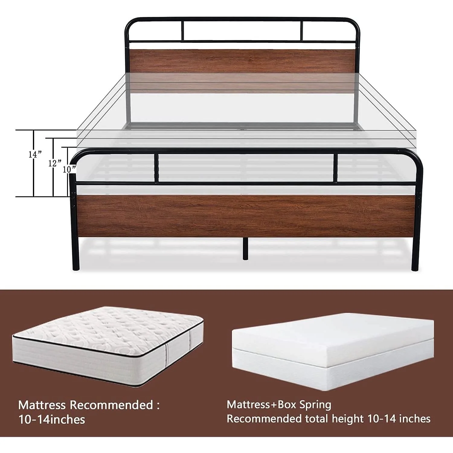 Queen Size Industrial Metal Wood Platform Bed Frame with Headboard and Footboard - Image 5
