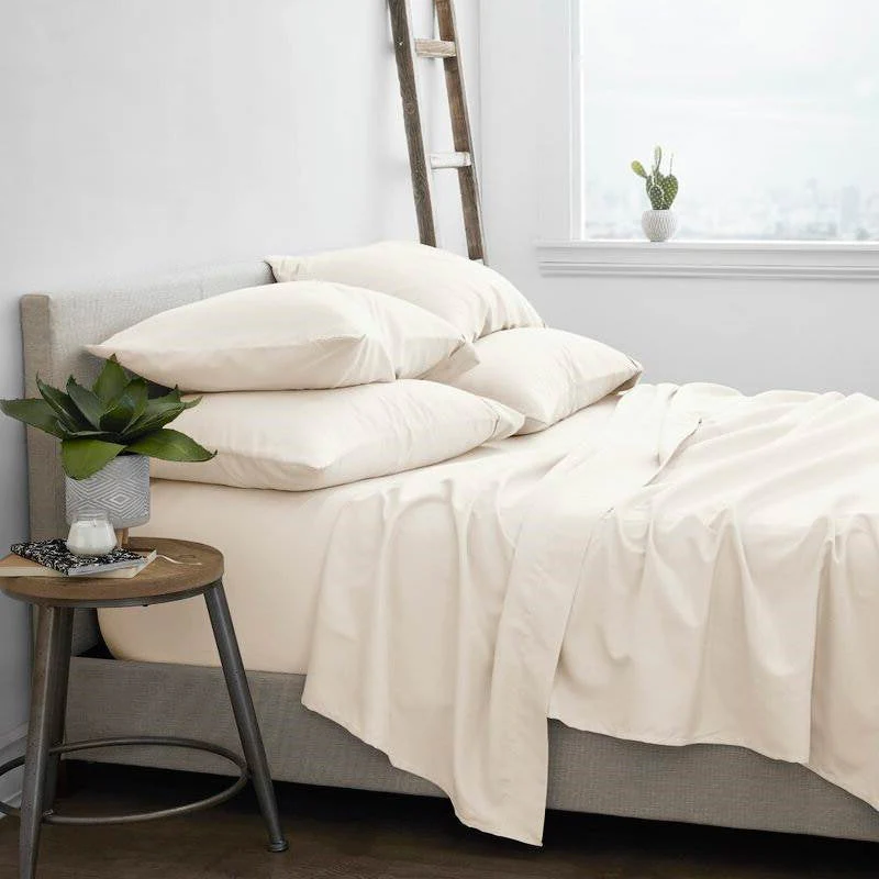 Queen size Ivory Beige 6-Piece Wrinkle Resistant Microfiber/Polyester Sheet Set - Image 2