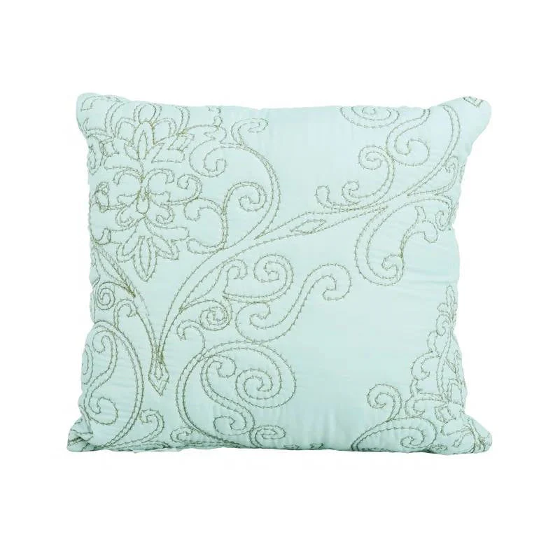 Queen size Light Blue Damask Embroidered 4 Piece Oversized Bedspread Set - Image 4