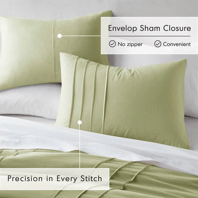 Queen size Microfiber Pleated Lightweight Soft Comforter Set in Sage Green - Image 4
