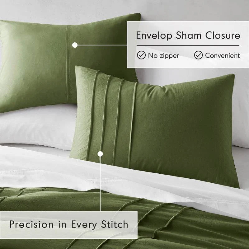 Queen size Microfiber Pleated Soft Lightweight Comforter Set in Olive Green - Image 4
