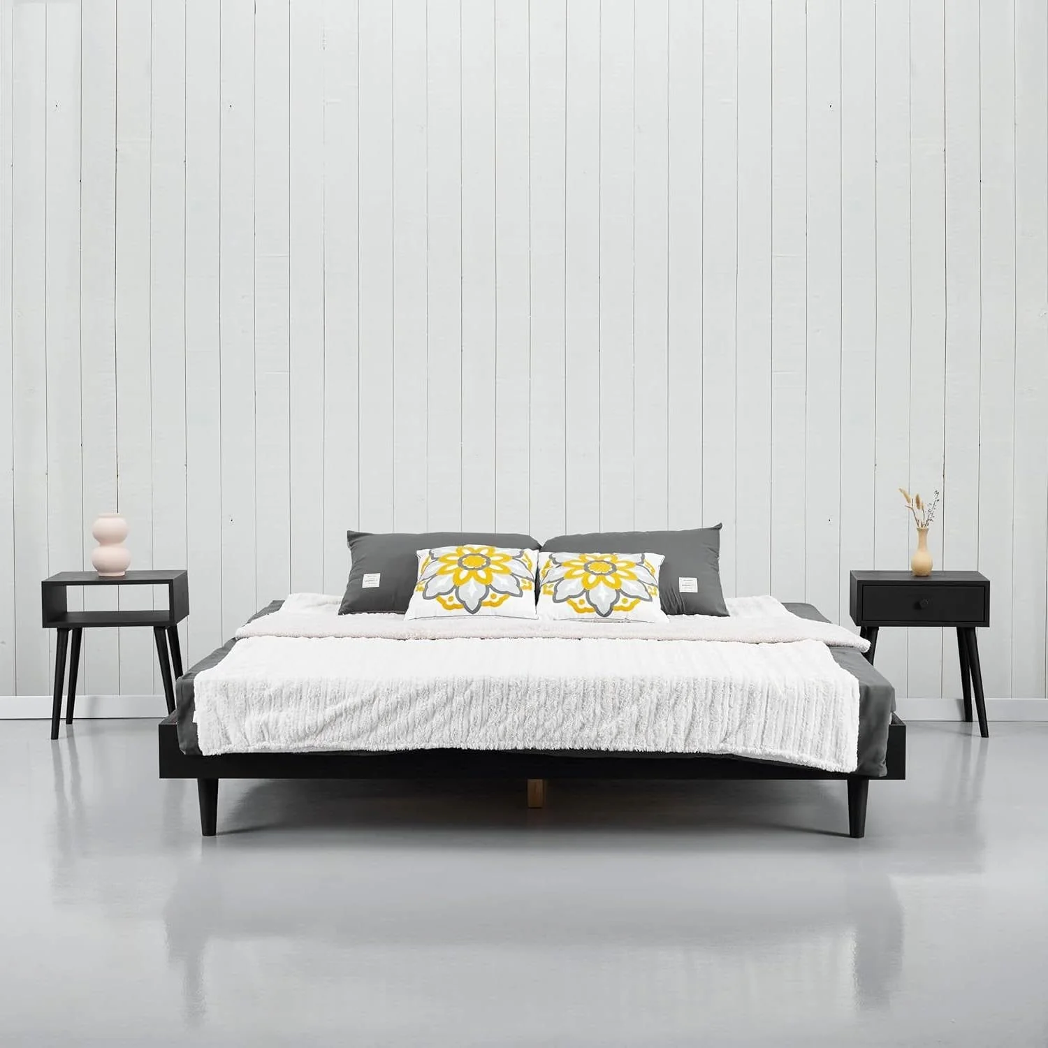 Queen size Mid-Century Modern Platform Bed Frame in Black Wood Finish - Image 2