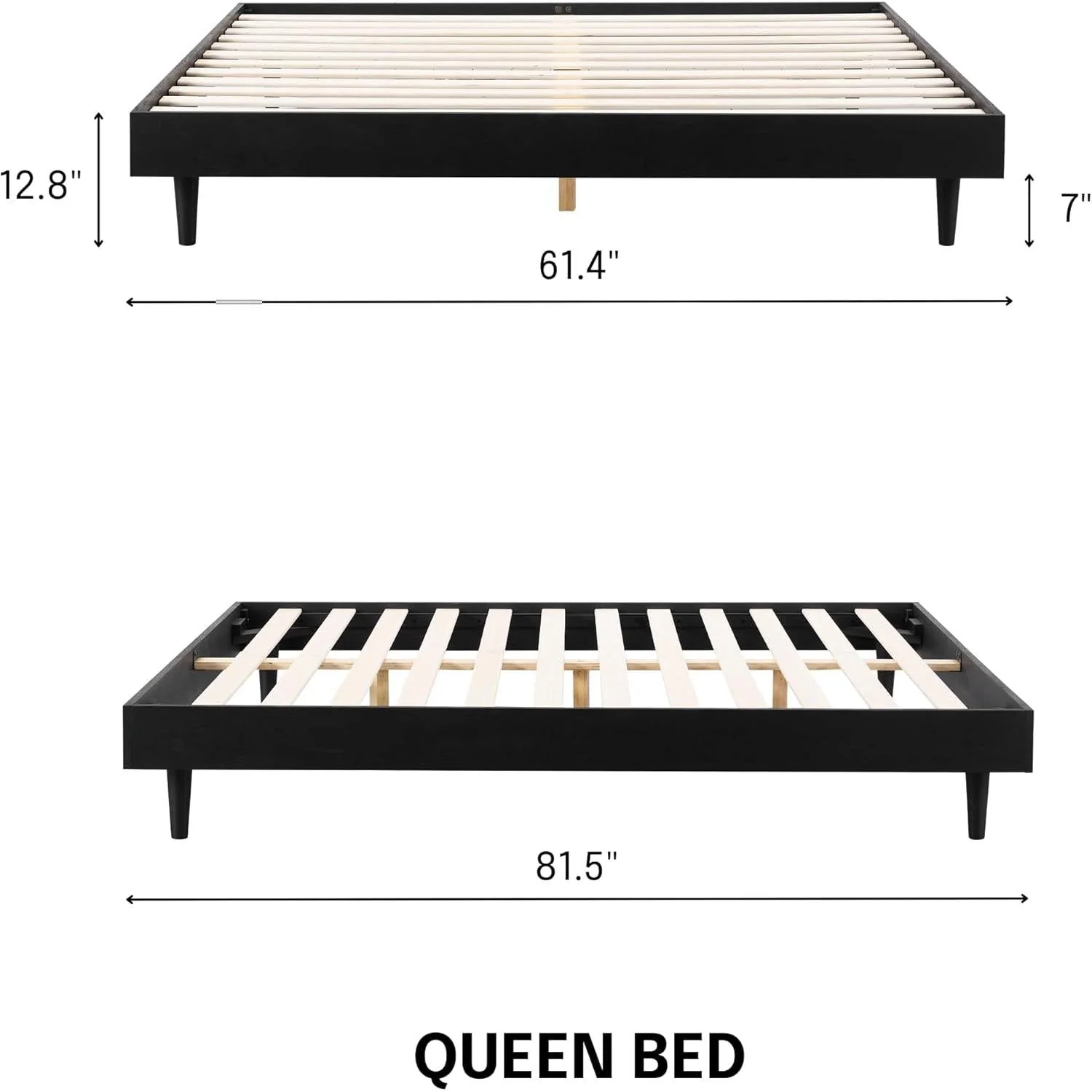 Queen size Mid-Century Modern Platform Bed Frame in Black Wood Finish - Image 5