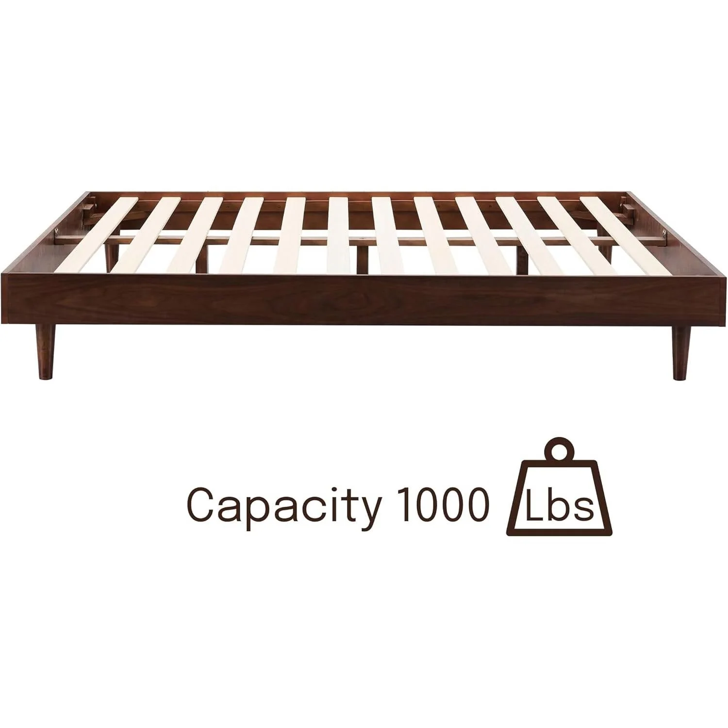 Queen size Mid-Century Modern Platform Bed Frame in Dark Brown Wood Finish - Image 3