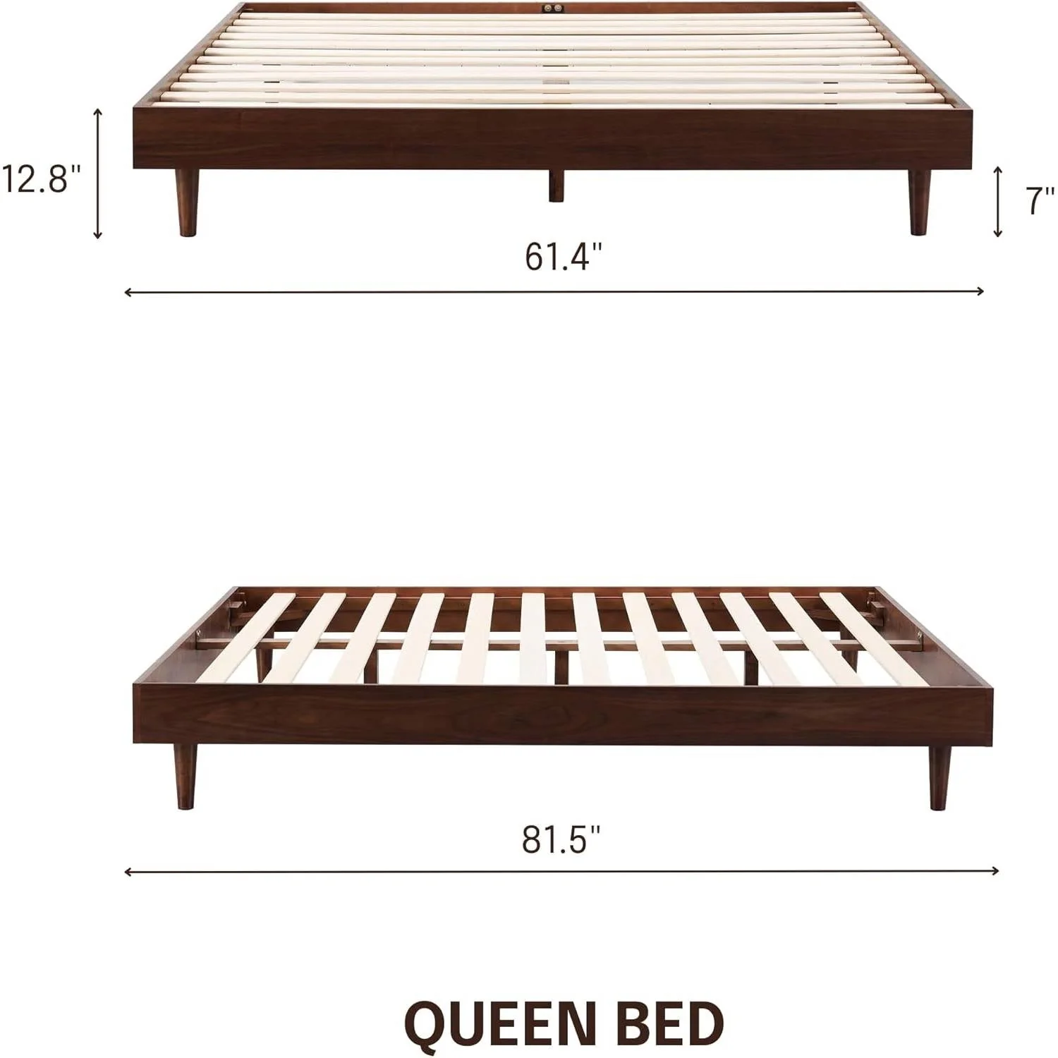 Queen size Mid-Century Modern Platform Bed Frame in Dark Brown Wood Finish - Image 5