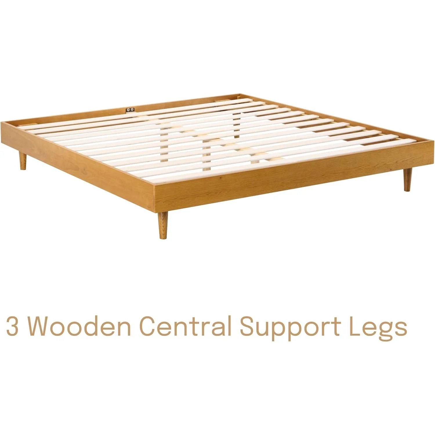 Queen size Mid-Century Modern Platform Bed Frame in Light Wood Finish - Image 4