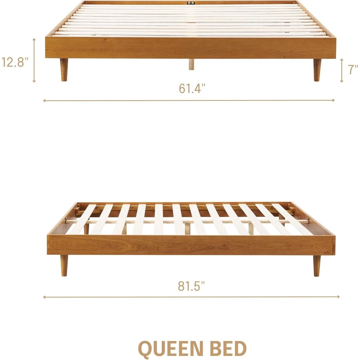 Queen size Mid-Century Modern Platform Bed Frame in Light Wood Finish - Image 5