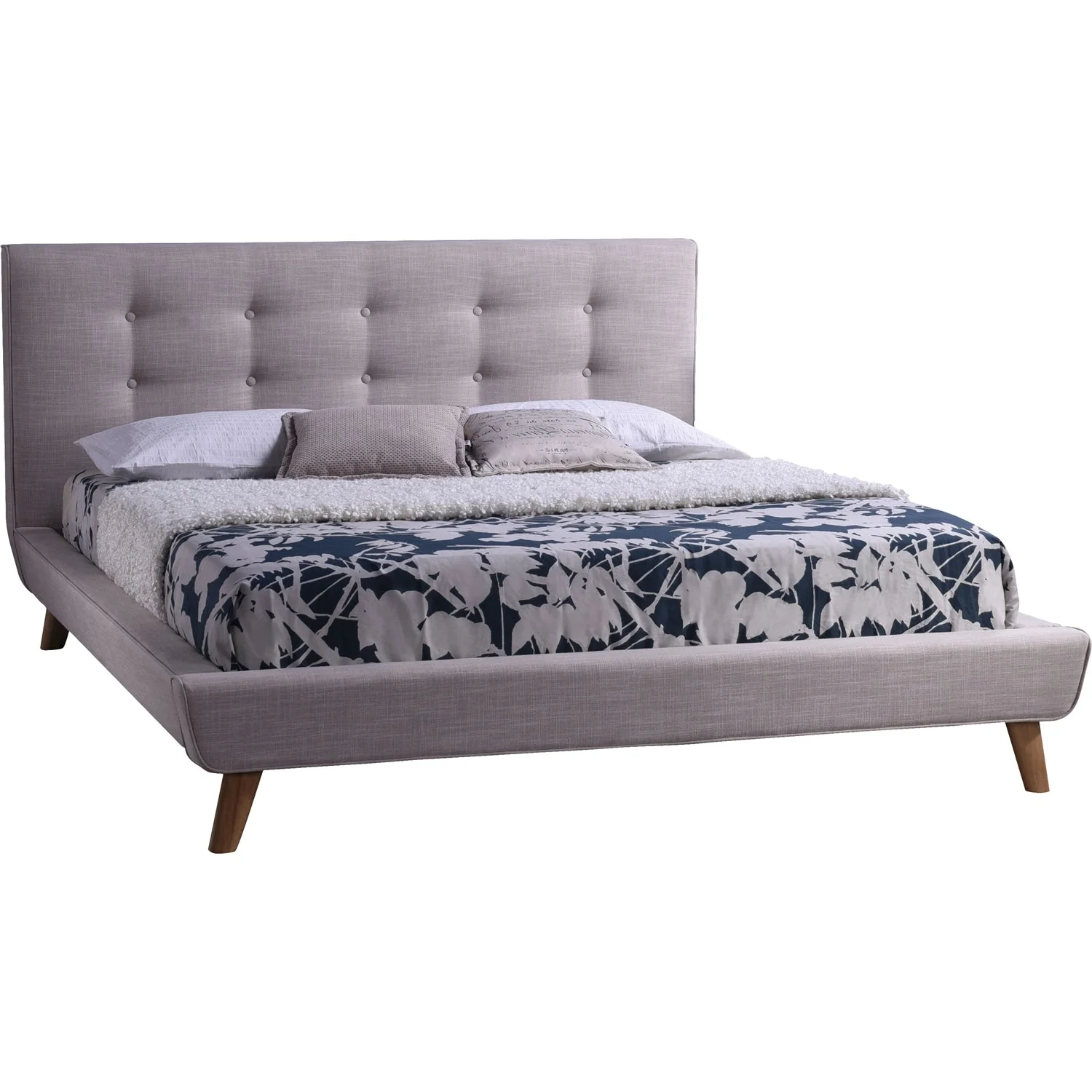 Queen size Mid-Century Style Beige Upholstered Platform Bed - Image 2