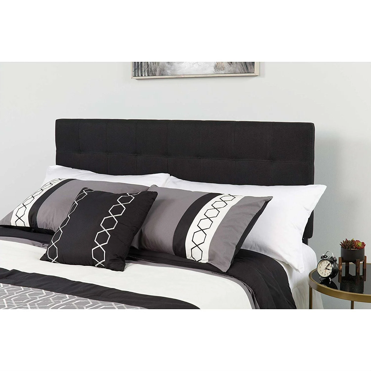 Queen size Modern Black Fabric Upholstered Panel Headboard - Image 2