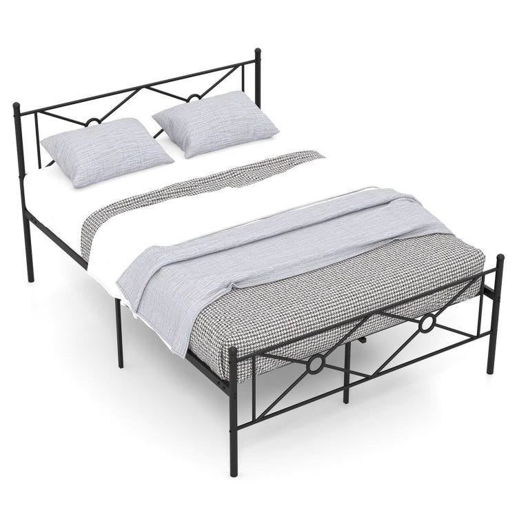 Queen Size Modern Black Metal Headboard & Footboard Platform Bed Frame - Image 2