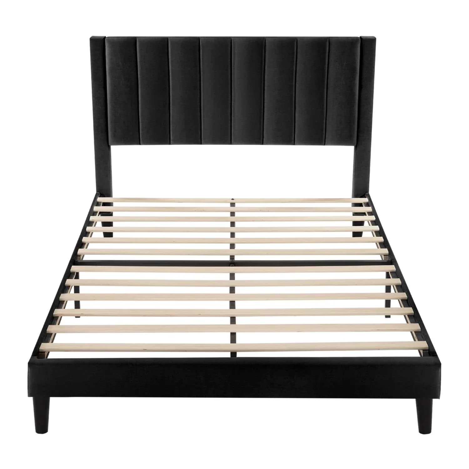 Queen size Modern Black Velvet Upholstered Platform Bed with Headboard - Image 3