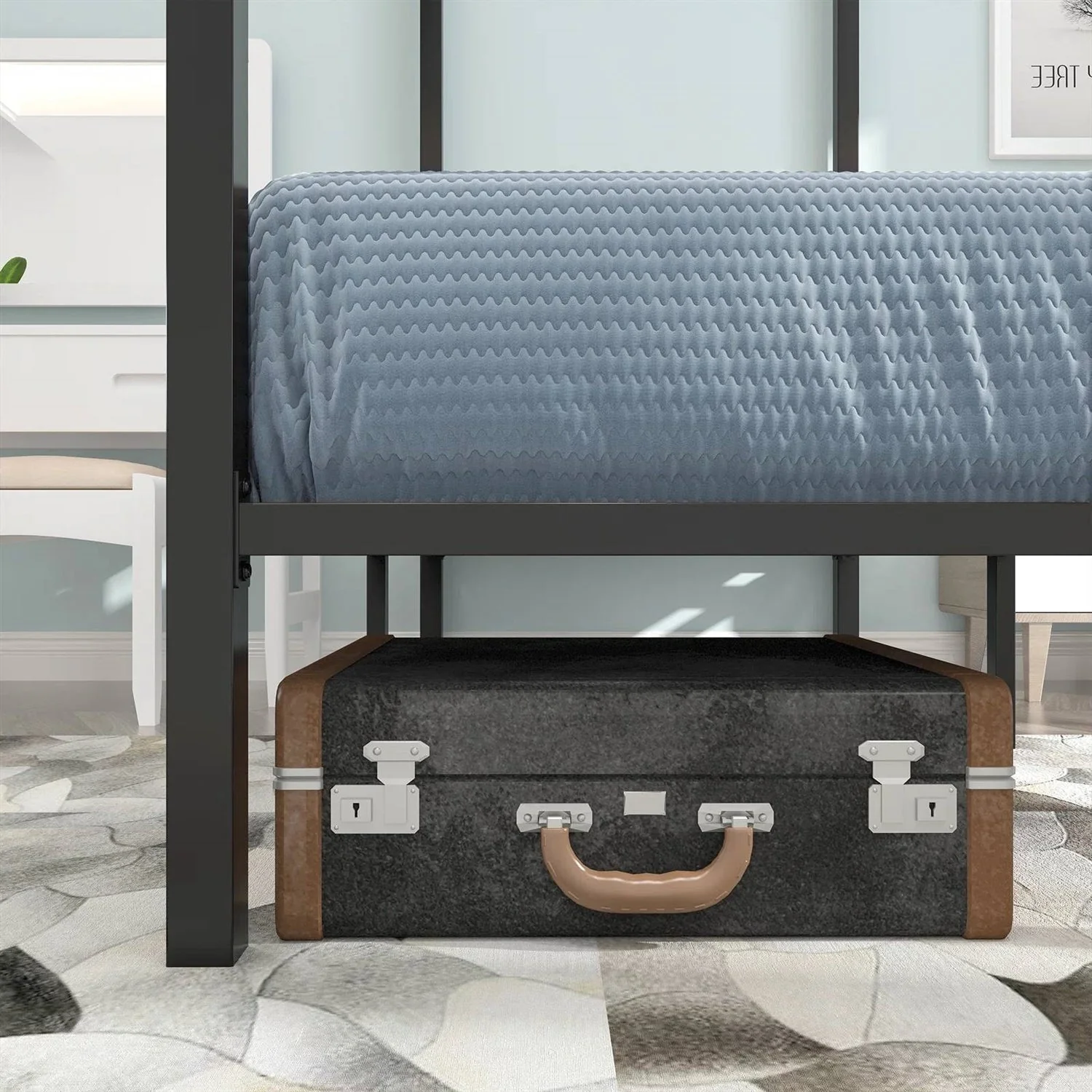 Queen size Modern Four Poster Metal Canopy Bed in Black Finish - Image 2