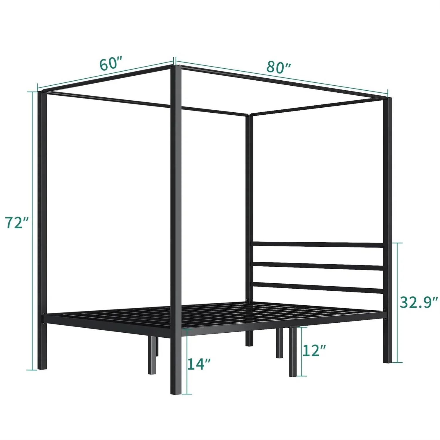 Queen size Modern Four Poster Metal Canopy Bed in Black Finish - Image 5