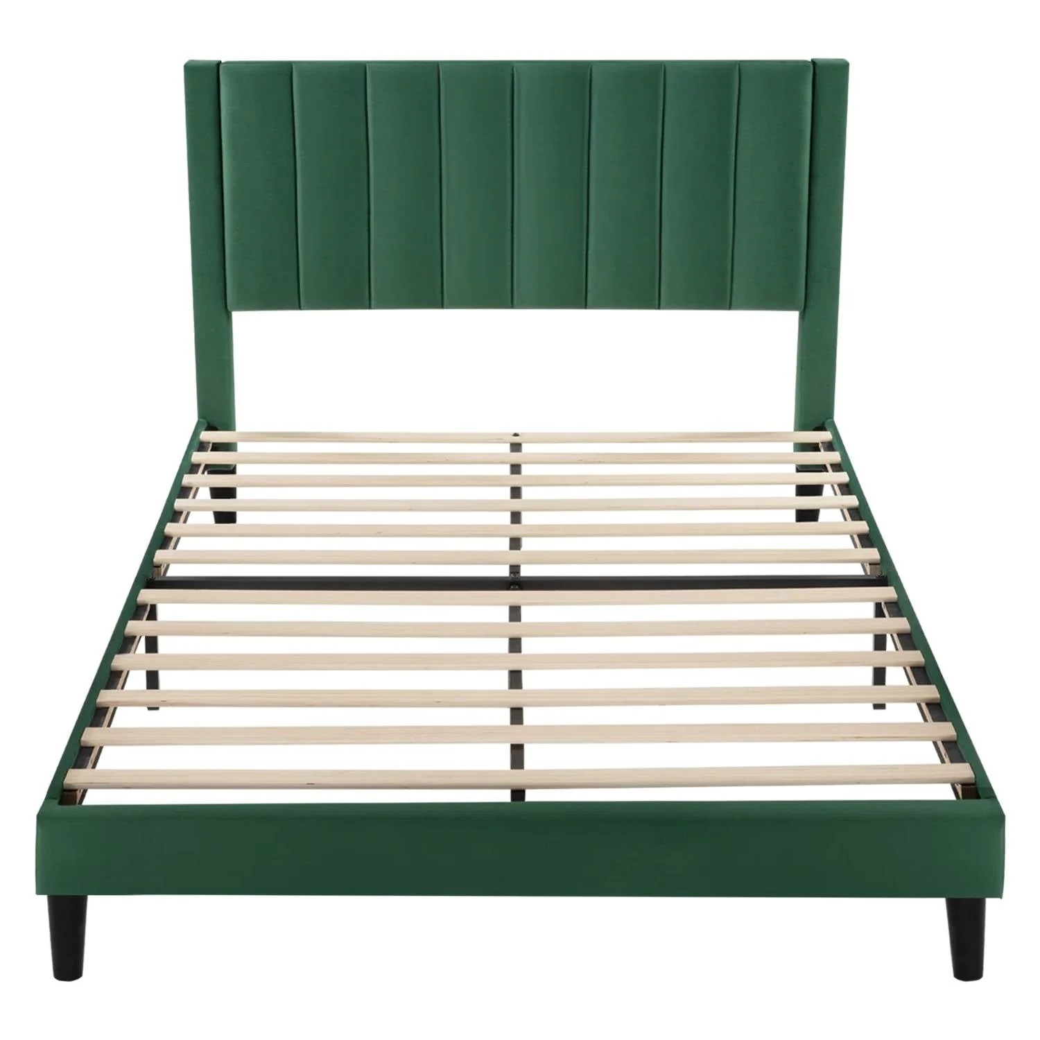 Queen size Modern Green Velvet Upholstered Platform Bed with Headboard - Image 3