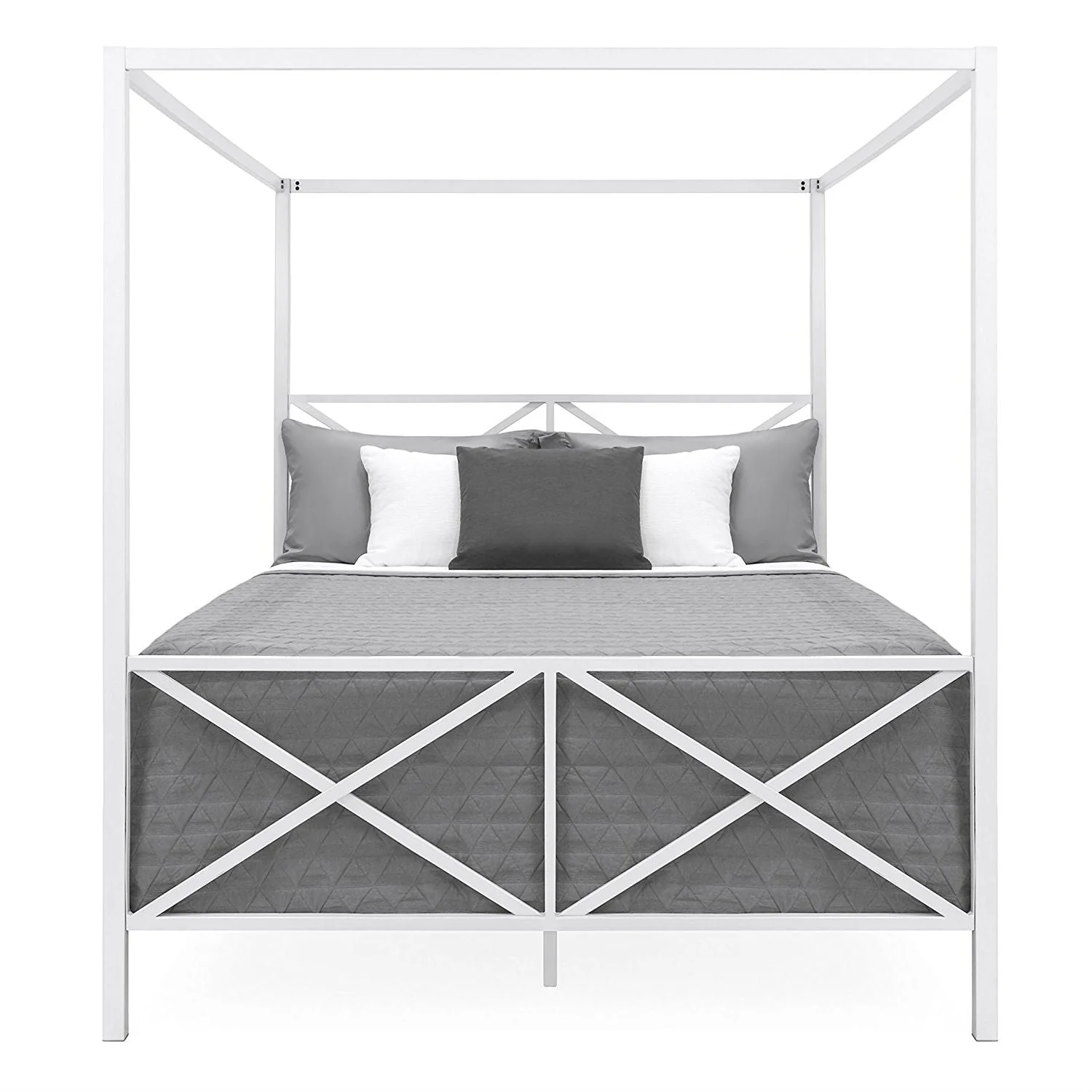 Queen size Modern Industrial Style White Metal Canopy Bed Frame - Image 2