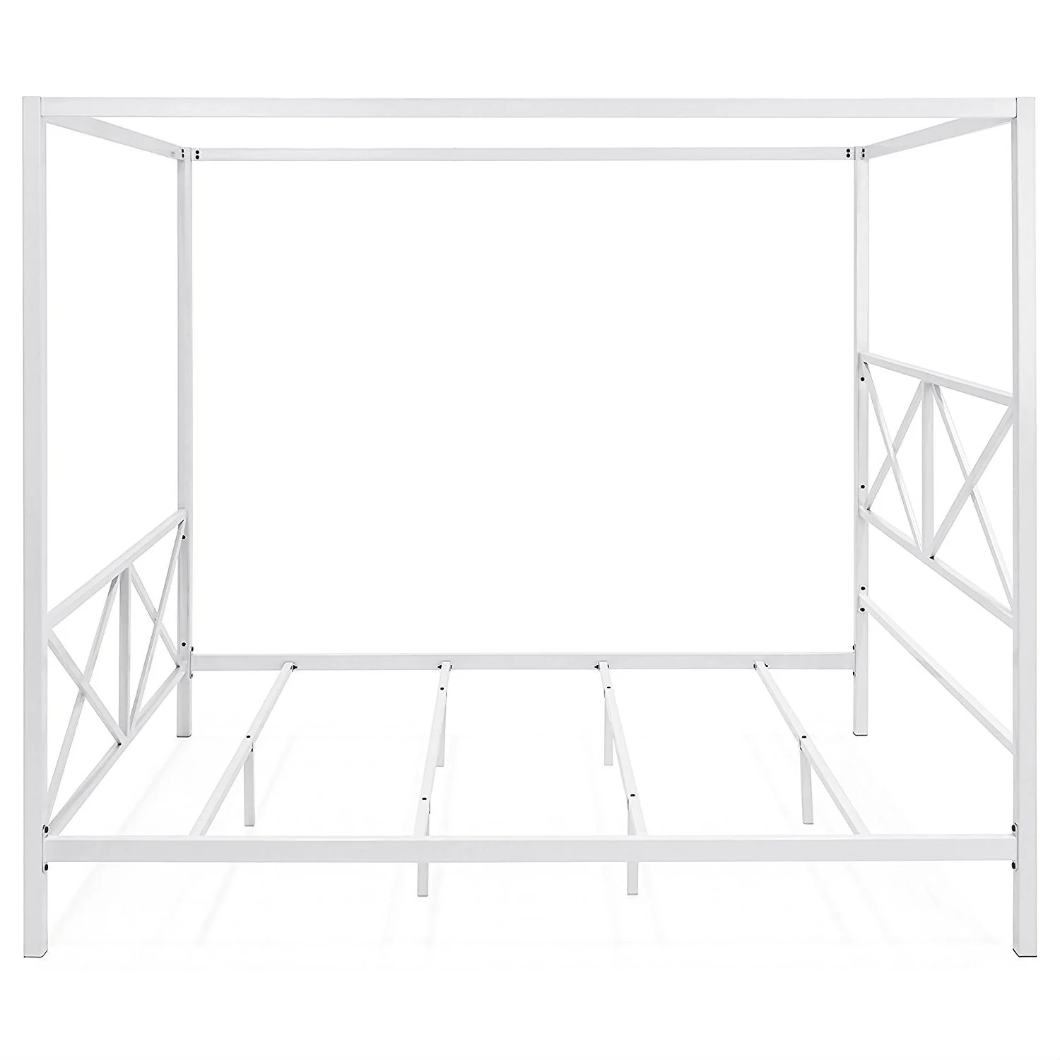 Queen size Modern Industrial Style White Metal Canopy Bed Frame - Image 3