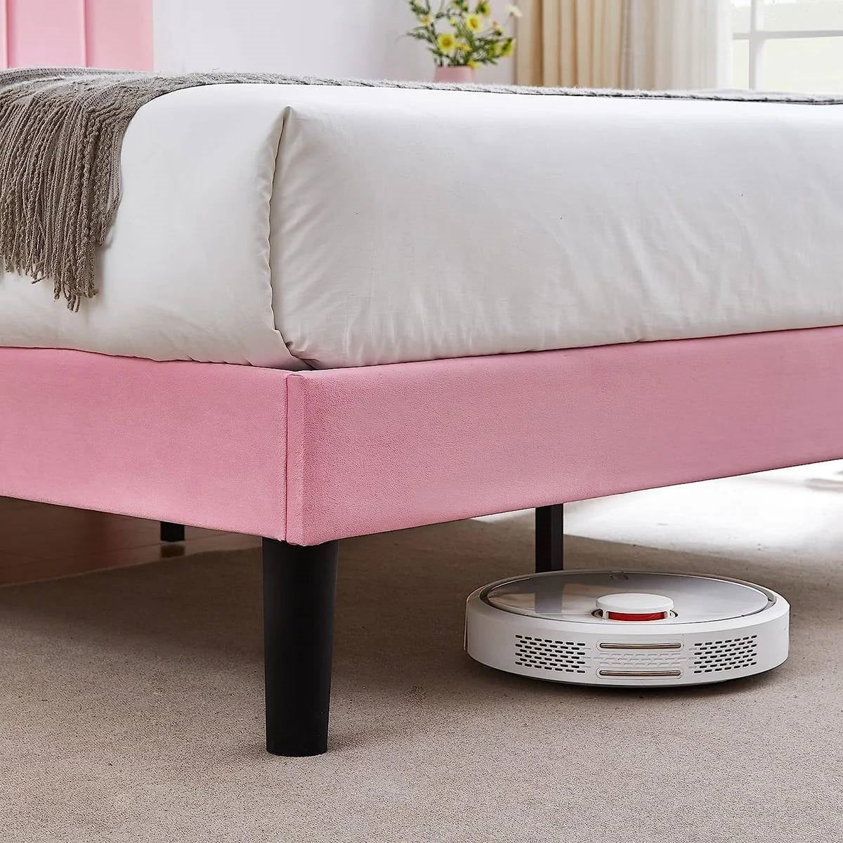 Queen size Pink Upholstered Platform Bed Frame with Headboard - Image 3